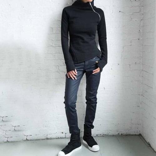 Spring Autumn Casual Solid Hoodies Women Long Sleeve Turtleneck Zipper Sweatshirts Female Irregular Tops 2021