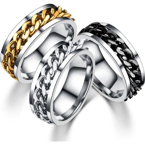 20 Pieces Mix Color Mix Size Titanium Steel Rings with Chain Statement Gothic Biker Wedding Rings for Women