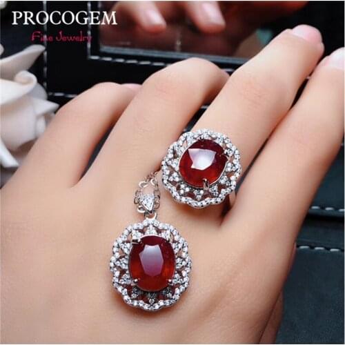 Natural Heated pigeons - blood Ruby Jewelry sets with CZ for Women Party 3.8Ct Real gems fine Jewelry 925 Sterling Silver #484