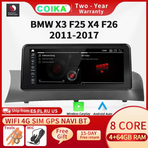 10.25" Octa Core Car Stereo For BMW F25 F26 2011-2017 Android 10.0 System GPS Navi Radio PIP SWC BT 4+64G RAM Carplay 1920*720