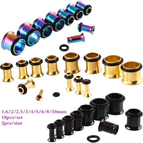 18pcs/set Fashion Rainbow Steel Flesh Tunnels Ear Plugs Mix Gauge Piercing Expander 1.6mm - 10mm Pircing Body Jewelry for Men