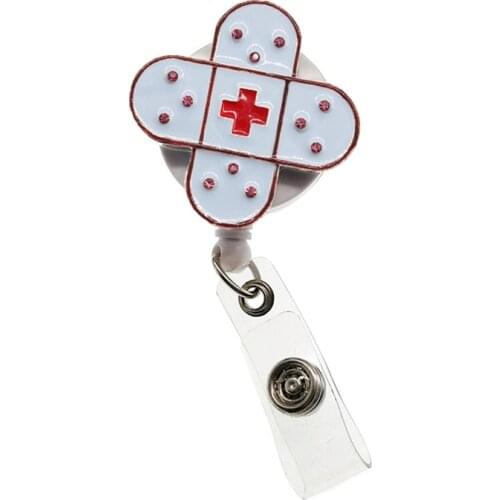 20pcs/lot New Enamel Cross Retractable ID Nurse Badge Reel Name Card Holder
