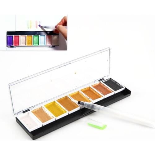 5/8Colors Solid Watercolor Set Metallic Gold Pearl Pigment Paint with Paint Brush Professional Painting Tool Stationery Supplies