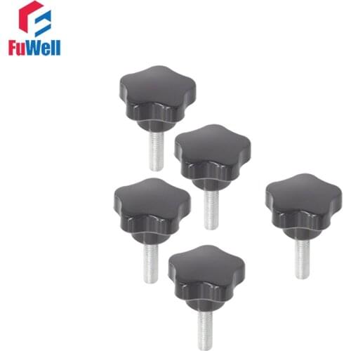 5pcs M6 Thread 32mm Head Star Knob Handles 10/15/20/25/30/35/40/45/50/60/70mm Thread Length Star Shaped Clamping Knob