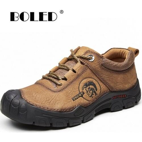 Fashion Retro Men Boots Cow Leather Shoes Men Lace-Up Work Boots Male Casual Rubber Ankle Autumn Boots Dropshipping