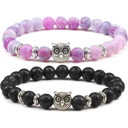 Owl Bracelet Fashion Women Tiger Eye Stone Bracelets Bangles Classic 8mm Black White Natural Lava Beaded Charms Jewelry for Men
