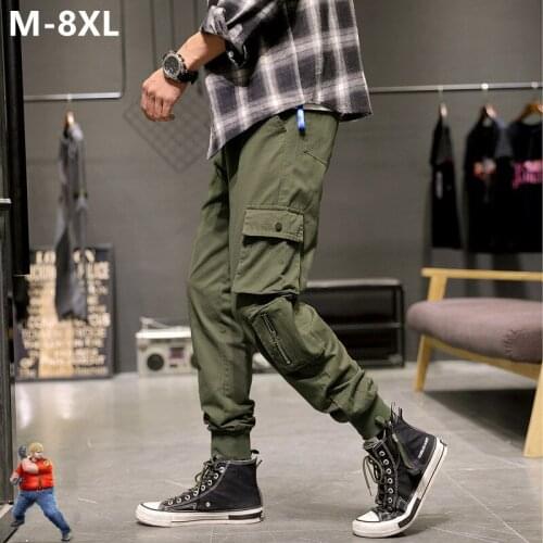 Cargo Pants Men Joggers Hip Hop Safari Japanese Pockets Work Pant Harem Man Cotton Tactical Plus Size 6XL 7XL 8XL Boys Trousers