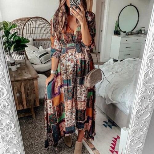 2020 Long Beach Dress Boho Print Beach Cover Up Tunics for Beach Sarong Robe De Plage Bikini Cover Up Vestido De Playa