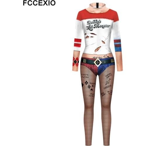 FCCEXIO Daddys Little Monster 3D Print Sexy Bodysuits Cosplay Costume Jumpsuit Adults Onesie Long Sleeve Outfits