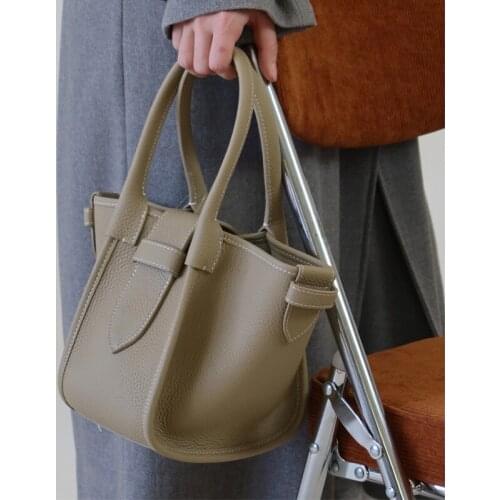 FIRMRANCH Japanese Retro Niche Brand Design High Quality 100% Cowhide Leather Swing Small Trapezoid Hobo Bucket Female Handbag