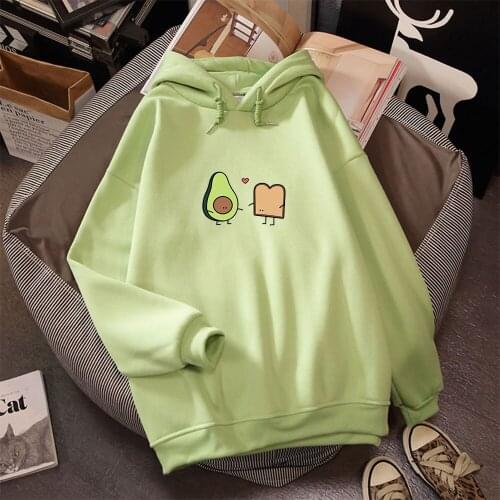 Korean Hoodies Lovers Harajuku Cute Avocado Vegan Bread Cartoon Hoody Women Men Harajuku Streetwear Oversize Sweatshirts