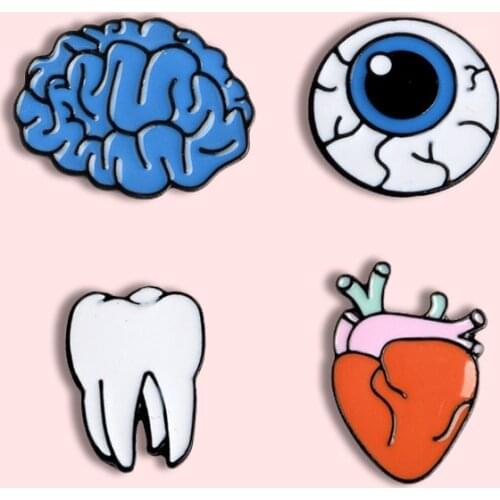 Creative Cartoon Tooth Brain Metal Enamel Brooch Simple Fashion Eyes Heart Badge Doctor Nurse Lapel Backpack Jewelry Gift