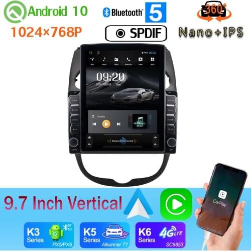 Head Unit 9.7" Vertical Tesla Android 10 Car Media Radio GPS PX6 4+64G For Peugeot 206 2000-2016 360 Panoramic Camera Head Unit