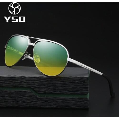 YSO Sunglasses Men Polarized UV400 Aluminium Magnesium Frame HD Lens Night Vision Driving Glasses Pilot Accessories For Men 8548