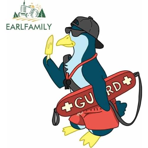 EARLFAMILY 13cm x 9.8cm for Lifeguard Penguin Windshield Car Stickers Anime Refrigerator Decal Trunk VAN Bumper Car Assessoires