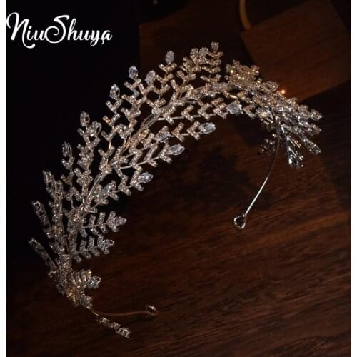 NiuShuya New Rhinestone Crystal Tiara Cubic Headband Royal Bridal Wedding Dressing Branch Crown Accessory Women Jewelries