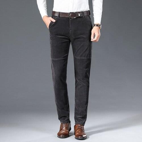 New Corduroy Pants Straight Men Casual Pants Slim Stretch Male Pant High Quality Business Wild Winter Keep Warm Mens Trousers
