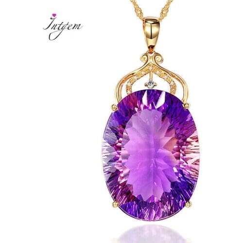 Gemstone Charm18k Gold Plated 36CT Amethyst Color Oval Crystal Pendant Necklace Lady Wedding Party Anniversary Gifts Jewelry