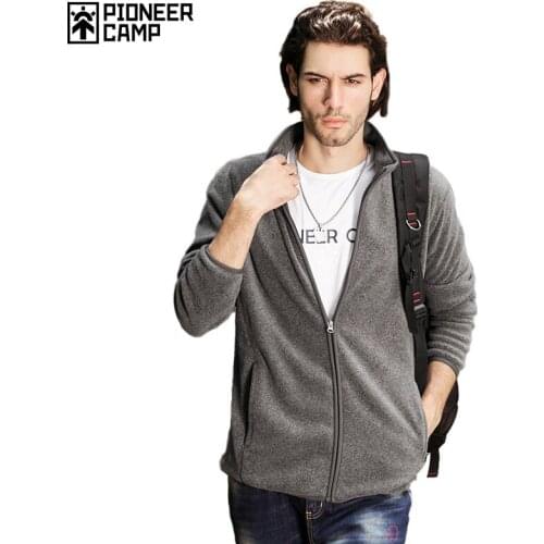 Pioneer Camp solid fleece jacket coat men brand-clothing casual zipper jacket male top quality Outerwear dark blue grey 522172