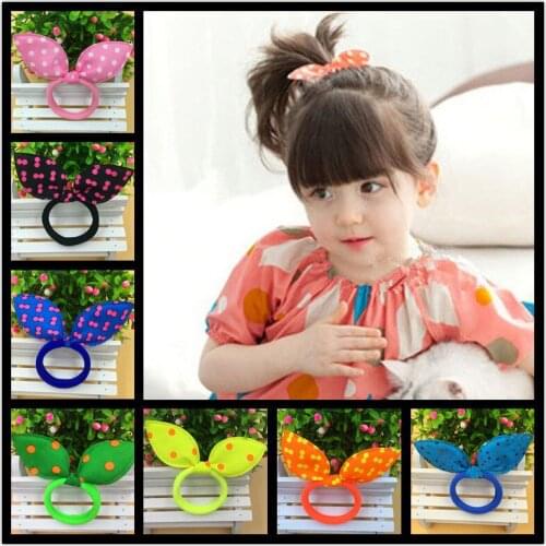 10pcs/lot Cute Rabbit Ears Hair Holders Hair Accessories Child Girl Women Print Point Rubber Bands New Fashion