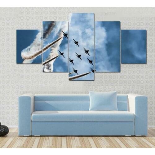 Aircraft Sky Battle Airshow 5 Panel Canvas Picture Print Wall Art Canvas Painting Wall Decor for Living Room Poster No Framed