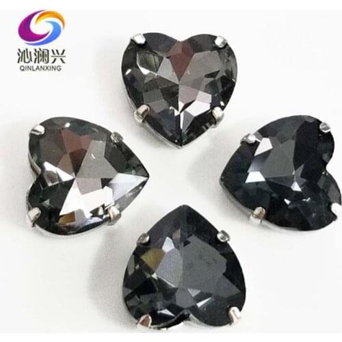 Gray heart shape top quality Glass Crystal claw rhinestones,sew on stone with holes for Diy Clothing accessories SWH03