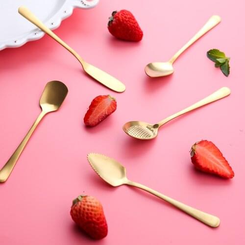 Chic Gold 304 Stainless Steel Spoon Teaspoon Coffee Fruit Ice Cream Cake Tea Elegant Golden Spoons Girly Tableware Kitchen Tool