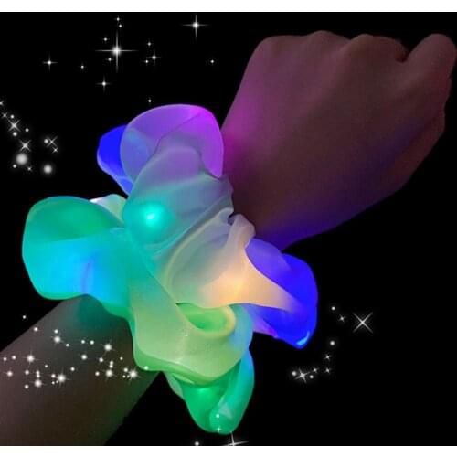 2020 New Arrival Girls LED Luminous Scrunchies Hairband Ponytail Holder Headwear Elastic Hair Bands Solid Color Hair Accessories