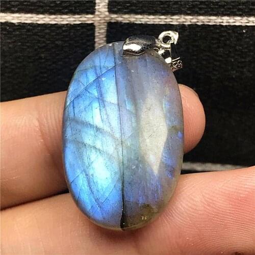 Top Natural Labradorite Pendant Jewelry For Woman Man Blue Yellow Light Crystal 29x18x6mm Beads Silver Moonstone Stone AAAAA