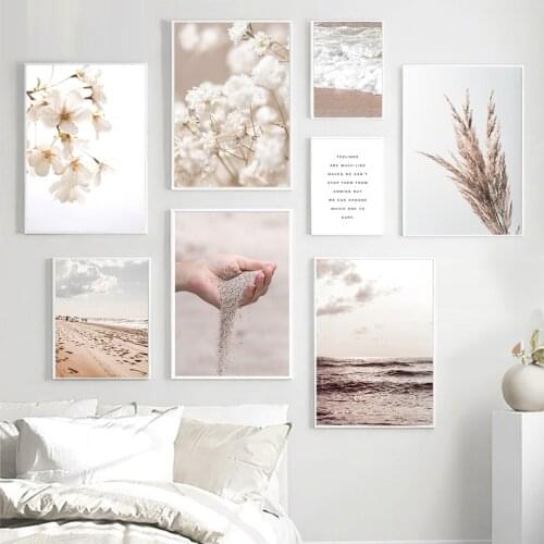 Cherry Blossoms Gypsophila Reed Waves Wall Art Canvas Painting Nordic Posters And Prints Wall Pictures For Living Room Decor