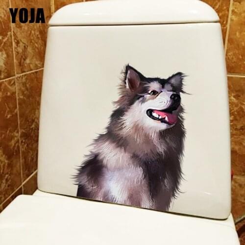 YOJA 21.6×24.3CM Hand Painted Grey Pet Dog Personality WC Decor Toilet Stickers Home Accessories T1-2392