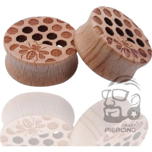 Body Piercing Jewelry Honey Comb Organic Wood Ear Plugs - Double Flared Saddle Earring Tunnels 10-25mm