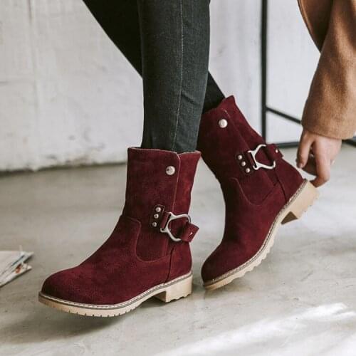 Big Size 9 10 11 12 boots women shoes ankle boots for women ladies boots shoes woman winter Solid color round head metal trim