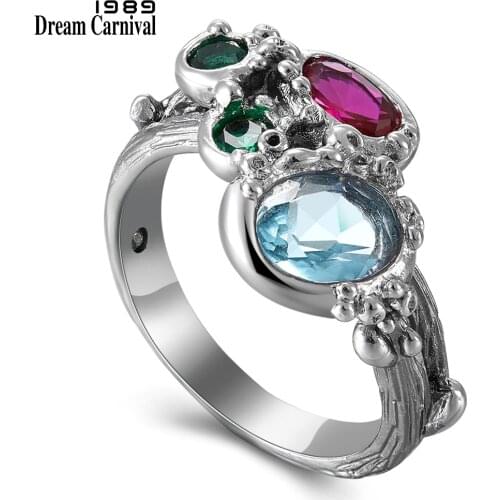 DreamCarnival 1989 New Arrivals Summer Jewelry Rings for Women Blue Fuchsia Tone Colorful Zircon Gothic Cute Chic Jewel WA11670
