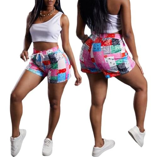 Women Shorts Plus Size Female Paisley Cashew Flower Print Loose Elastic High Waist Beach Short Pants Summer Women Clothing 2021