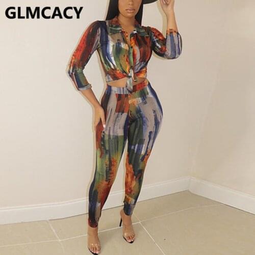 Women Two Piece Shirt Set Long Sleeve Button Up Blouse Shirt & Slim Pants Set