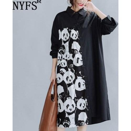 NYFS Autumn Dress 2021 New Vintage loose Womans Dress Simple casual Printing Shirt Dress vestido de mujer Robe Elbise