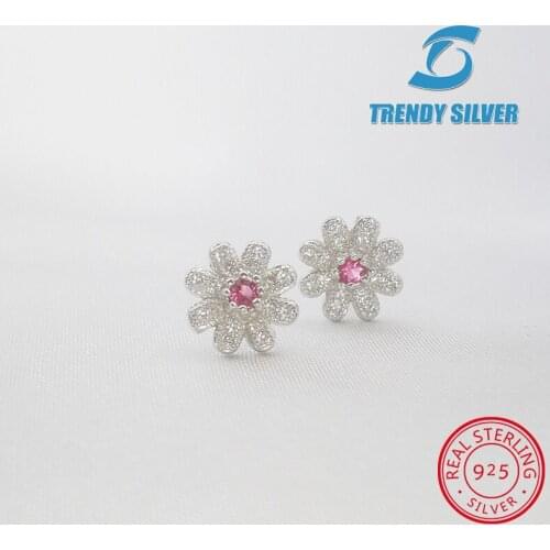 Daisy flower cubic zircon stub earrings with stones for woman girl 925 sterling silver jewelry free shipping valentines gift