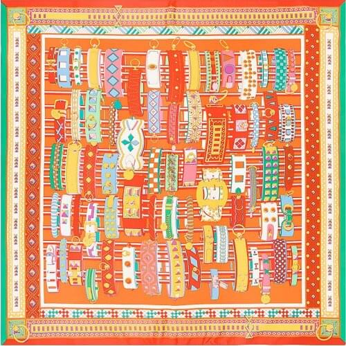 100x100cm Women Silk Scarf Muslim Headscarf Fashion pretty Lady Bracelet Decorative pattern Large Square Bandana Tourism Turban