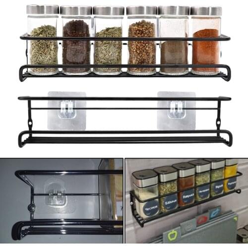 Seasoning Shelf Kitchen Organizer Metal Hanging Racks Wall-Mounted 2 Pcs Spice Jar Storage Rack For Home Restaurant Single Layer