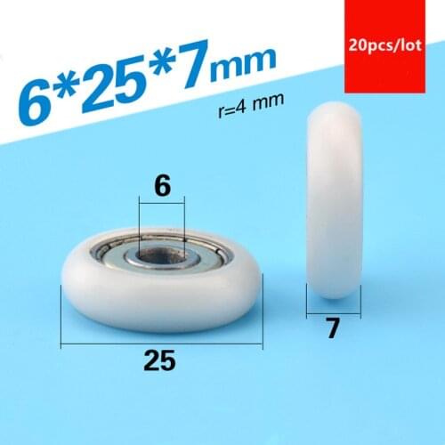 20pcs circular arc plastic coated bearing 626ZZ 626 6*25*7mm R type POM Nylon plastic pulley 3D printer roller