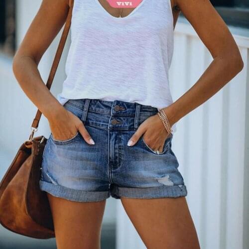 2021 Summer Womens Denim Shorts Rolled Up Thermal Stretch High Waist Ripped Pants Shorts
