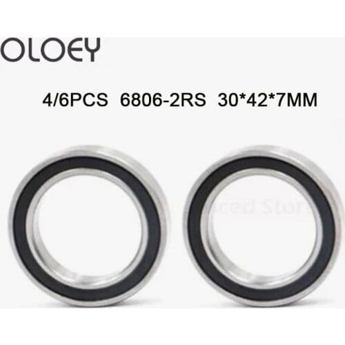 4/6PCS 6806-2RS Bearing 30x42x7mm ABEC-1 Thin Section 6806 2RS Ball Bearings 6806RS 61806 RS