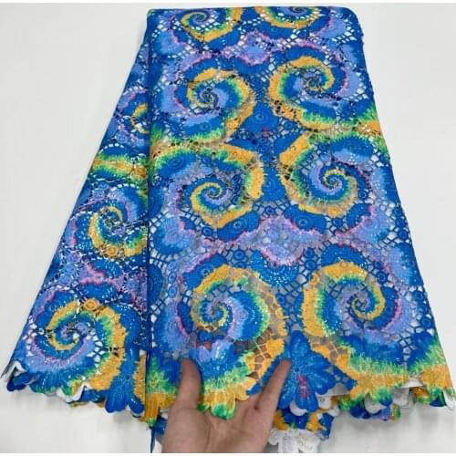 5 yards blue nigerian guipure lace water soluble fabric high quality embroidery african cord laces nigerian mesh fabrics