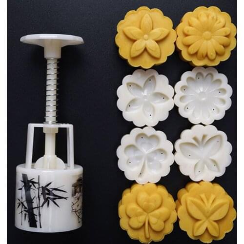 50g Moon Cake Mold 4pcs 3D Leaf Stamps Barrel Mooncake Hand Pressure Pastry Mould DIY Bakware