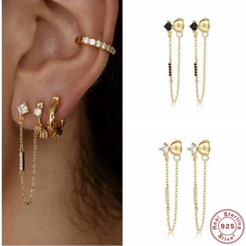 Aide 925 Sterling Silver Stud Earrings Gold Silver Long Chain Earring For Women Fashion Silver Jewelry korean New 2020 Oorbellen