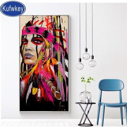Large size African Feather Girl Portrait full drill 5d diy diamond painting round sqaure mosaic diamond embroidery home decor