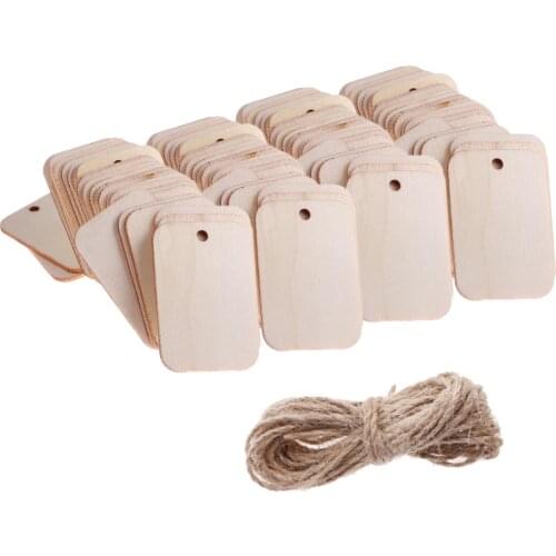 Unfinished Wood Tag - 100-Pack Wooden Gift Tags with Jute Ropes, Rustic Wood