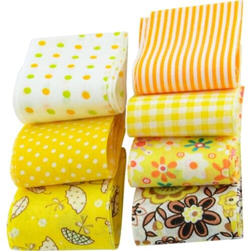 Booksew 100%cotton fabric F036# 7pcs/lot gold yellow set jelly roll strips quilting patchwork 5cm x100cm for DIY handmade crafts