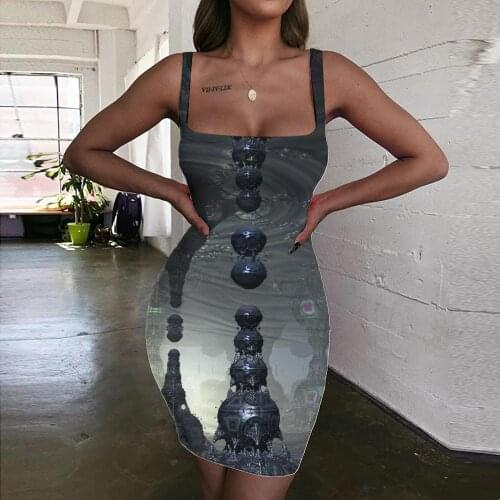 Giyu Brand Psychedelic Dresses Women Abstract Ladies Dresses Metal Vestido Sexy Art 3d Print Womens Clothing Summer Vintage